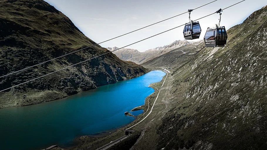 the cable car, mountain, switzerland, drone, panorama, sky, cable car, nature, landscape, alpine
