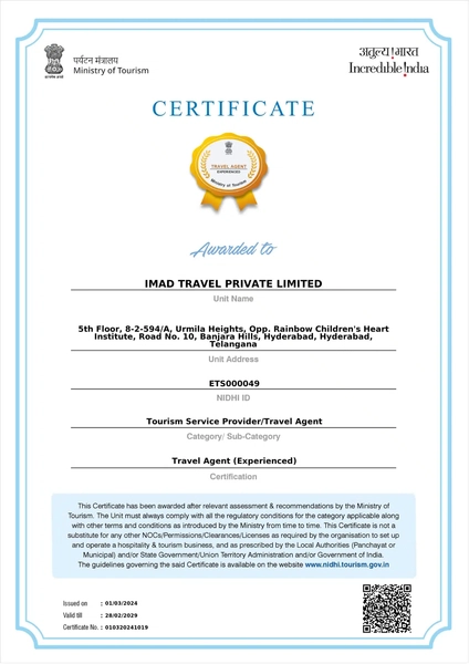 Certificate from Ministry of Tourism_IMAD Travel Pvt Ltd