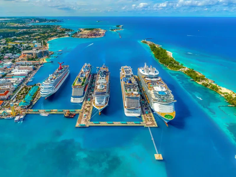 Caribbean island aerial view with turquoise water — Caribbean cruise experience from India