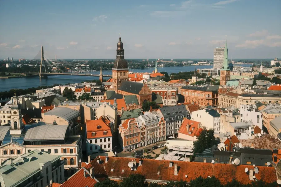 Daugava River skyline in Riga, Latvia in 13 Days Baltics to Prague Package with IMAD Travel